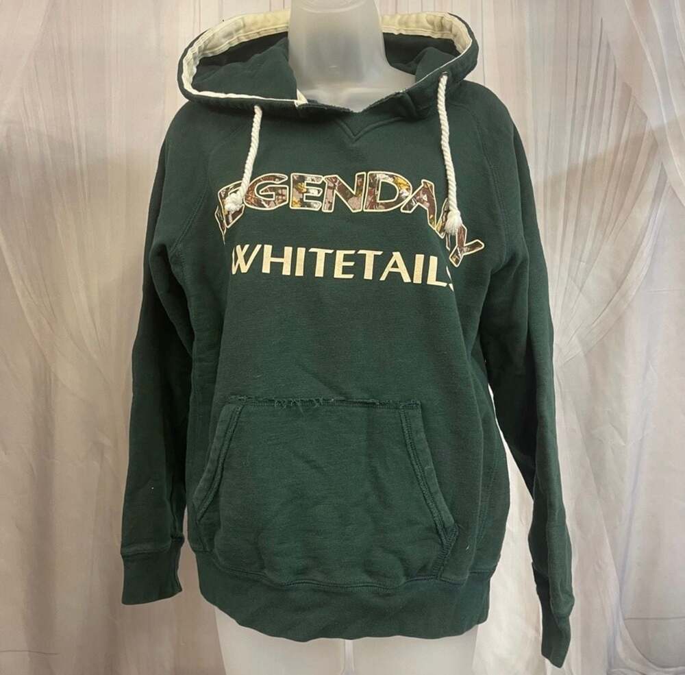 Legendary Whitetails Green Hoodie Sweatshirt Embroidered Stitch Camo Size Small